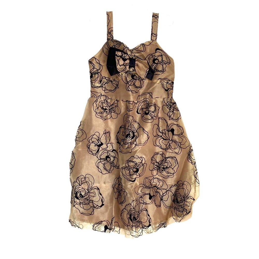 Girls Gold & Black Floral Sleeveless Dress Size 10